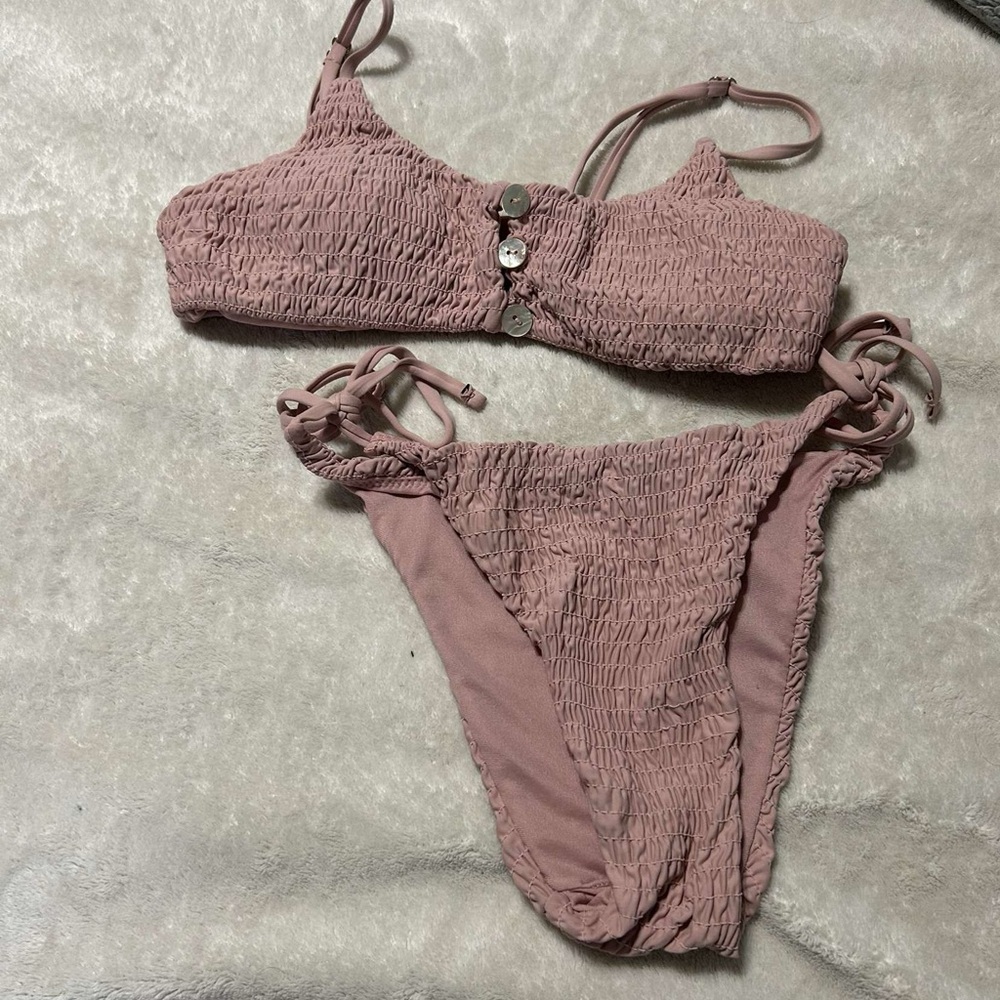Pink Textured Bikini Set